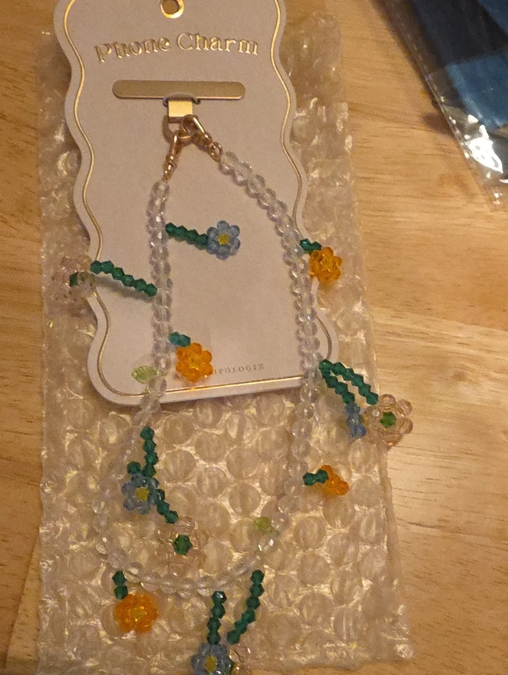 NWT Crystal Beaded Phone Charm with Pastel Flowers Floral • NWT1